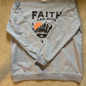 Faith Graphic Light Gray Crew Neck Sweater